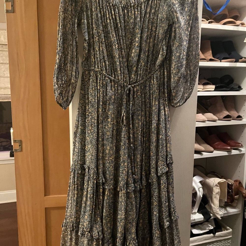 Anthropologie Blue Floral Long Sleeve Dress